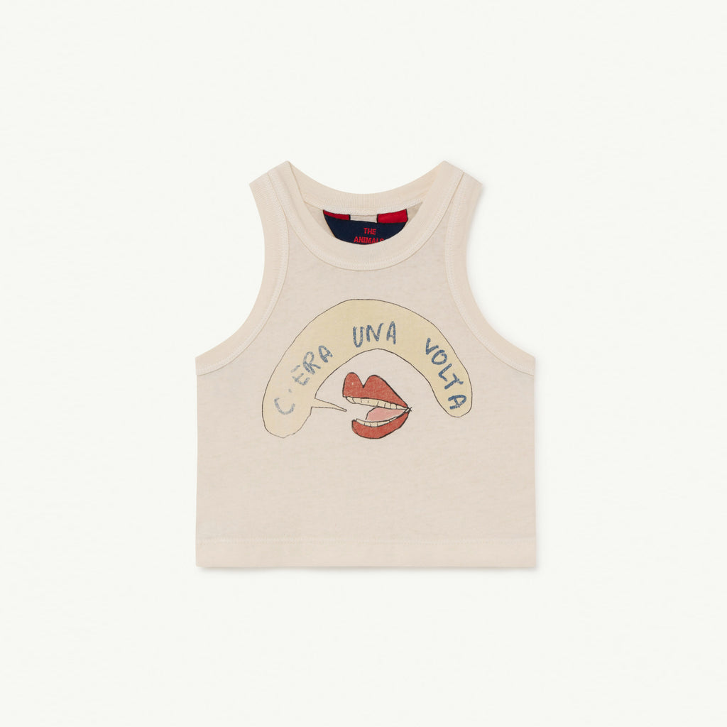 The Animals Observatory Frog Baby Sleeveless Tee Off-White Mouth NEW