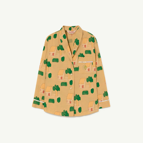 The Animals Observatory Wolf Kids Pajama Buttondown Shirt Camel House Print | BIEN BIEN bienbienshop.com