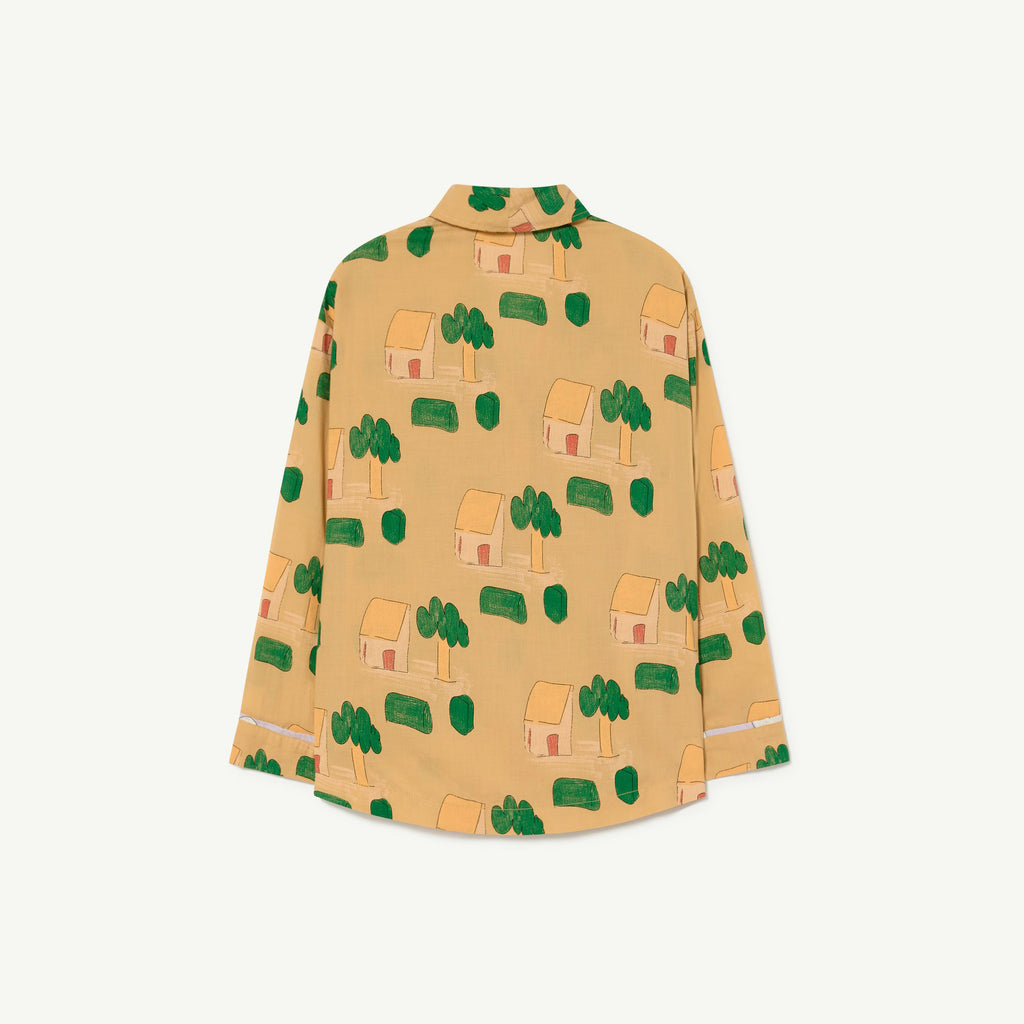 The Animals Observatory Wolf Kids Pajama Buttondown Shirt Camel House Print | BIEN BIEN bienbienshop.com