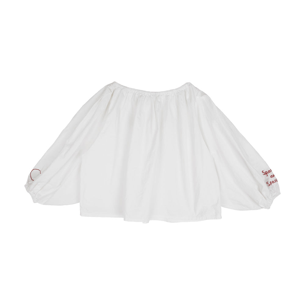 Tambere Rylee Kid's Poet Blouse White Cotton Red Embroidery | BIENBIEN bienbienshop.com