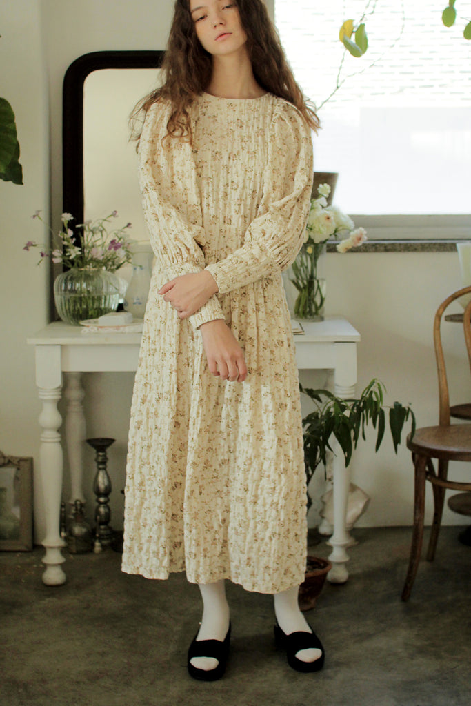 Tambere Cora Kid's Juliet Victorian Long Sleeve Dress Beige Flowers | BIEN BIEN bienbienshop.com