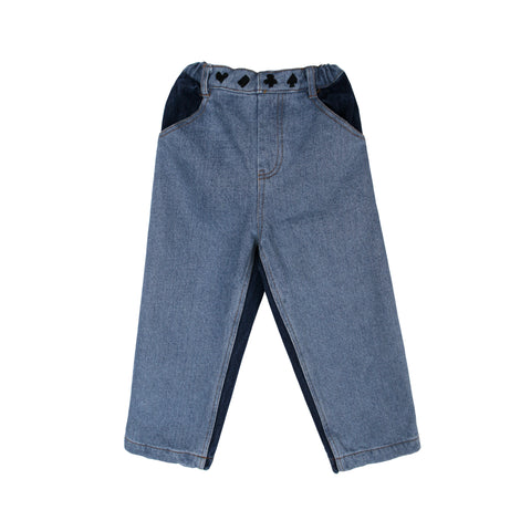 Tambere Ruth Kid's Color Blocked Loose Fit Jean Medium Wash Indigo | BIEN BIEN bienbienshop.com