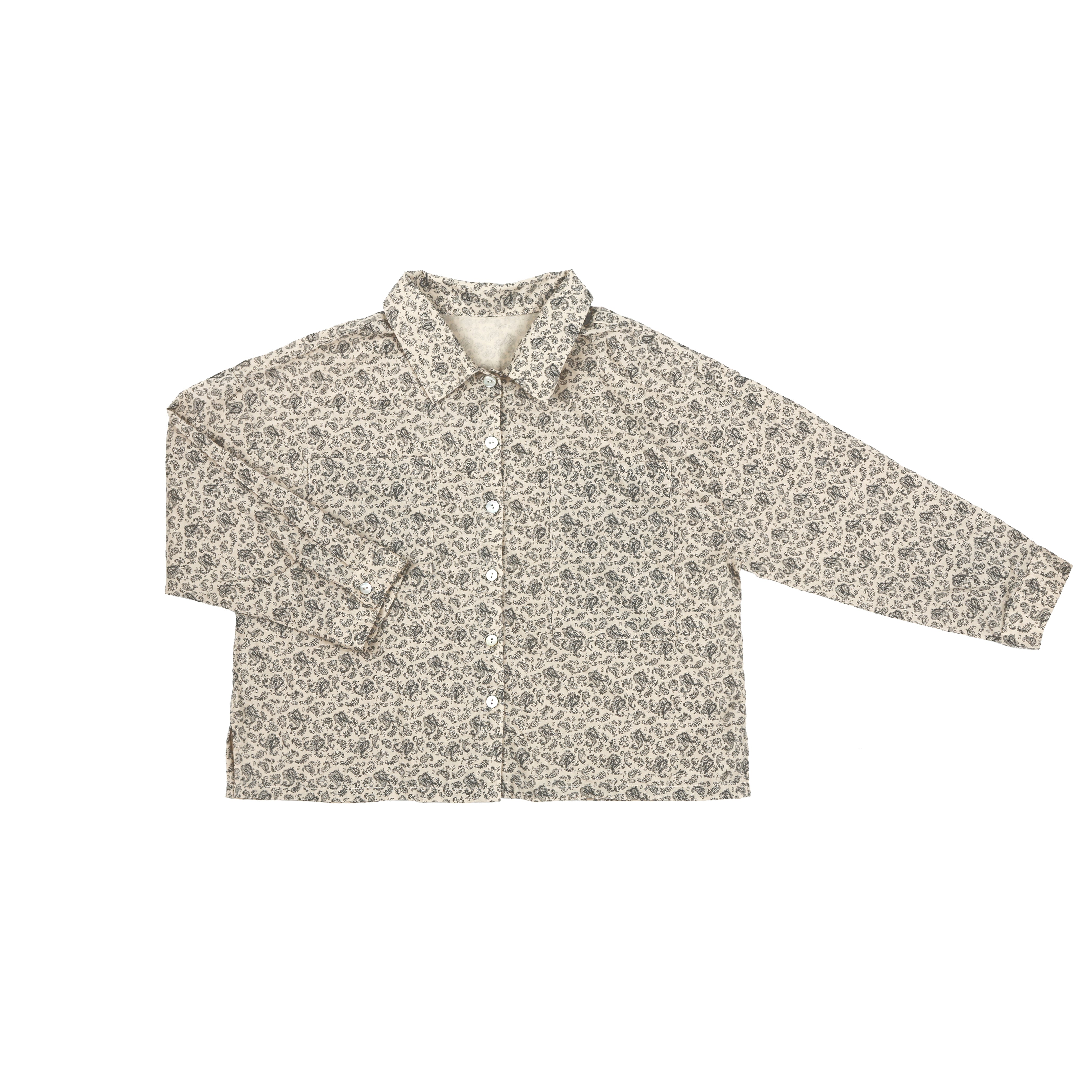 Tambere Becky Kid's Buttondown Shirt Beige Paisley Cotton | BIEN BIEN www.bienbienshop.com