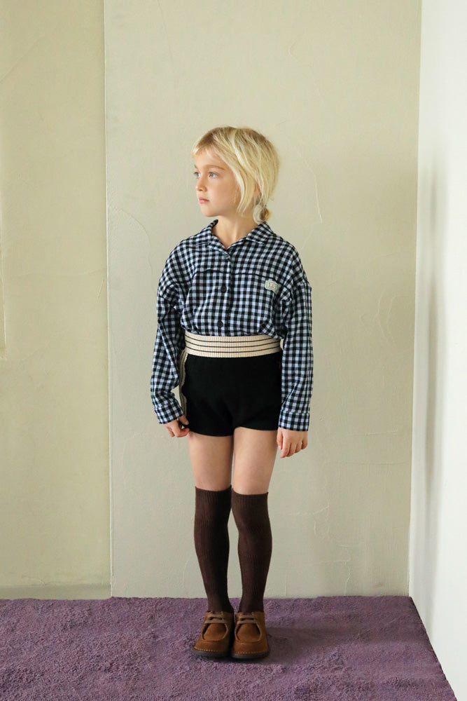 Tambere Irine Kid's Button-down Shirt Azure Blue Gingham Check | BIEN BIEN bienbienshop.com