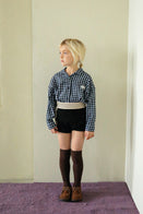 Tambere Irine Kid's Button-down Shirt Azure Blue Gingham Check | BIEN BIEN bienbienshop.com
