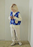 Tambere Kirsi Kid's Shearling Waistcoat Vest Blue Checker | BIEN BIEN bienbienshop.com