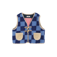 Tambere Kirsi Kid's Shearling Waistcoat Vest Blue Checker | BIEN BIEN bienbienshop.com