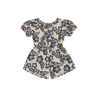The New Society Hibiscus Baby Short Romper Navy / Sand Linen Cotton | BIEN BIEN bienbienshop.com