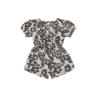 The New Society Hibiscus Baby Short Romper Navy / Sand Linen Cotton | BIEN BIEN bienbienshop.com