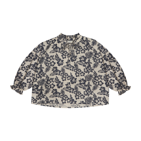 The New Society Hibiscus Kid's Olivia Blouse Navy Sand Linen | BIEN BIEN bienbienshop.com