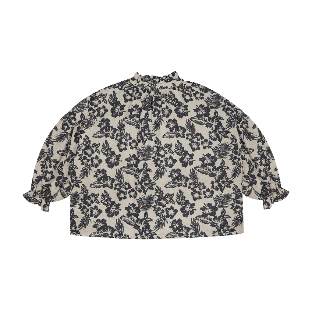 The New Society Hibiscus Kid's Olivia Blouse Navy Sand Linen | BIEN BIEN bienbienshop.com