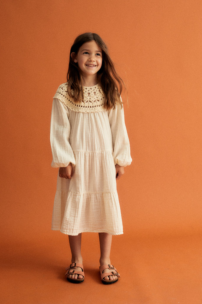 The New Society Artemisa Kid's Prairie Dress Vanilla Crochet | BIEN BIEN bienbienshop.com