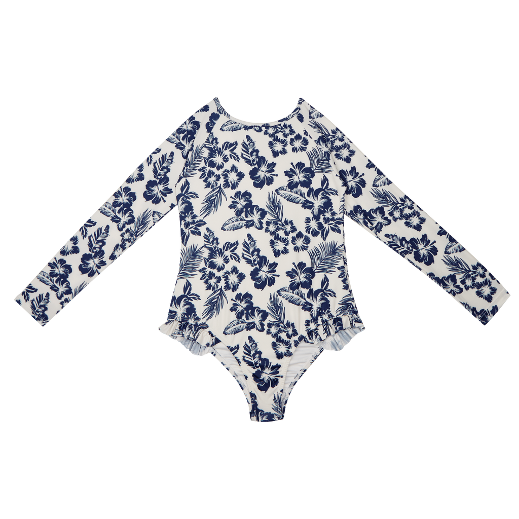 The New Society Hibiscus Girl's Long Sleeve Swimsuit White | BIEN BIEN bienbienshop.com