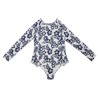 The New Society Hibiscus Girl's Long Sleeve Swimsuit White | BIEN BIEN bienbienshop.com