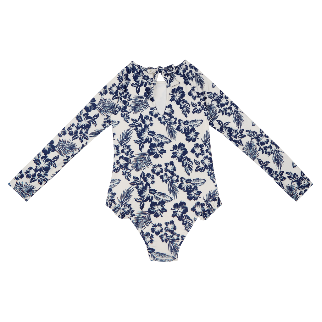 The New Society Hibiscus Girl's Long Sleeve Swimsuit White | BIEN BIEN bienbienshop.com