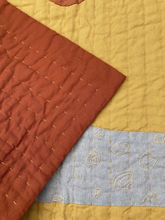 Vanessa Chow Ocean Pacific West Embroidered Shells Quilt Mustard/Burnt Orange | BIEN BIEN