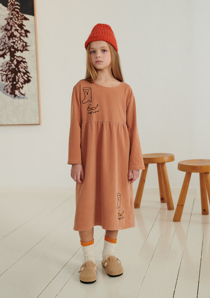 Weekend House Kids Peggy Kid's Dress Brick Embroidered Organic Cotton | BIEN BIEN bienbienshop.com