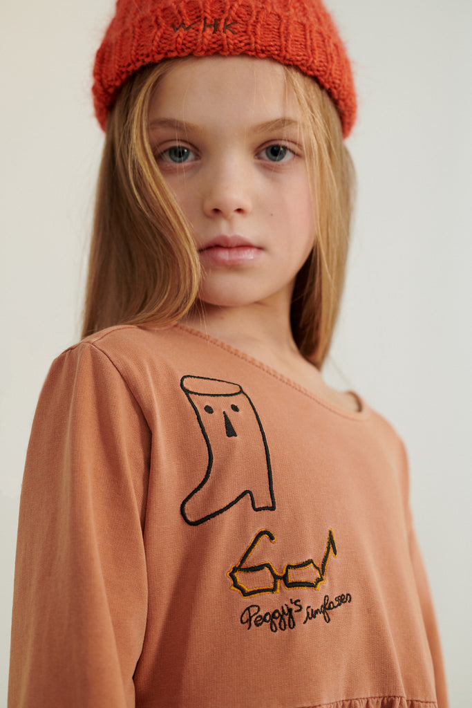 Weekend House Kids Peggy Kid's Dress Brick Embroidered Organic Cotton | BIEN BIEN bienbienshop.com