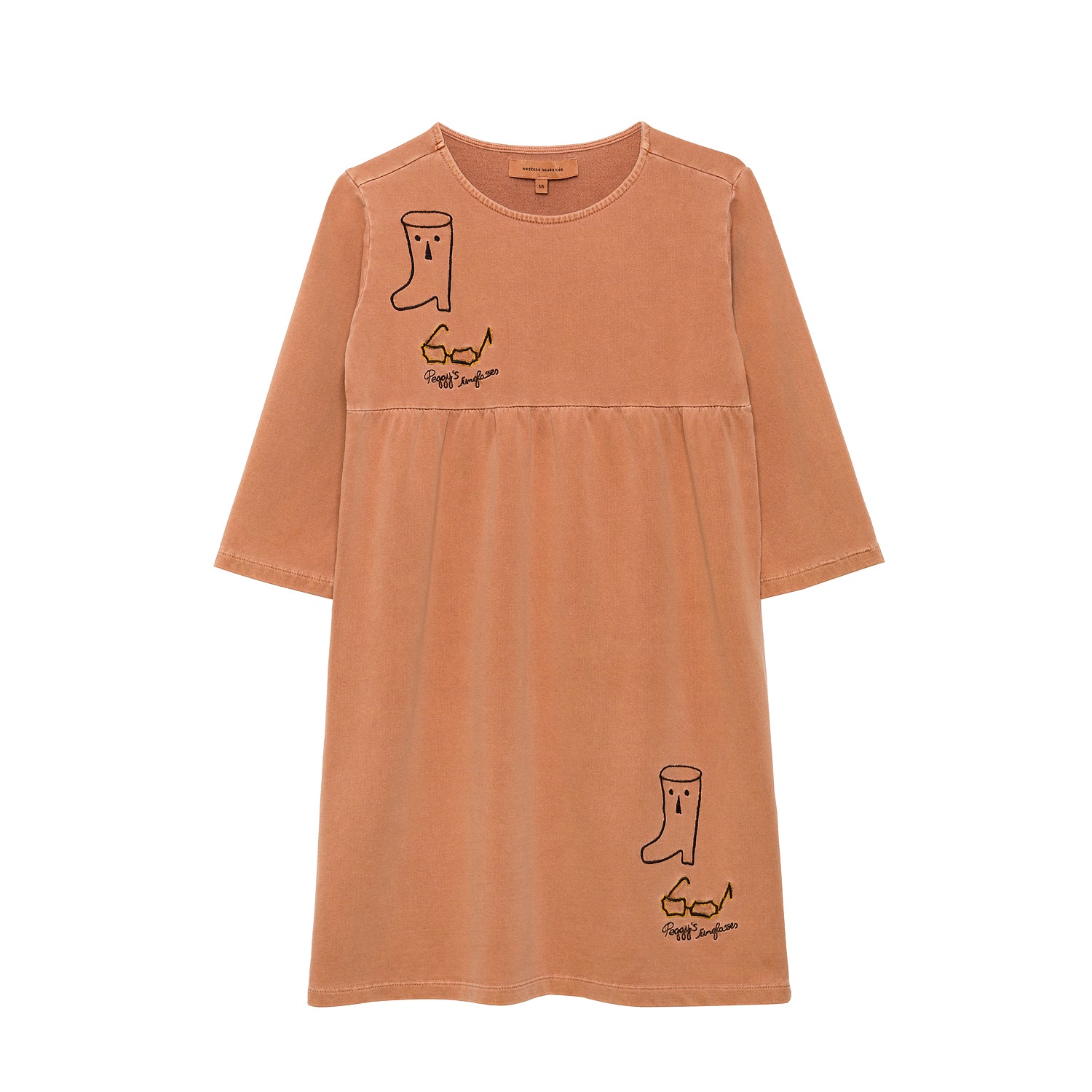 Weekend House Kids Peggy Kid's Dress Brick Embroidered Organic Cotton | BIEN BIEN bienbienshop.com