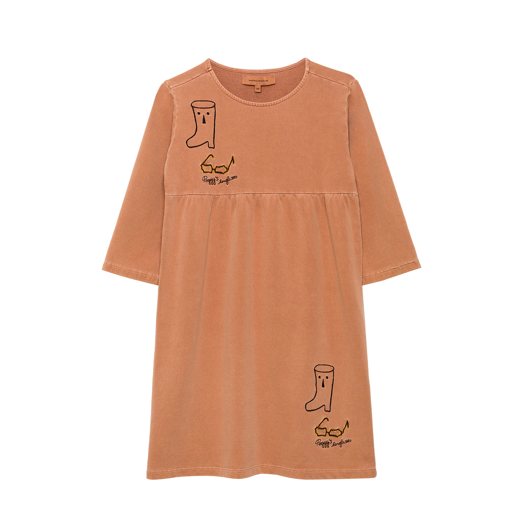 Weekend House Kids Peggy Kid's Dress Brick Embroidered Organic Cotton | BIEN BIEN bienbienshop.com