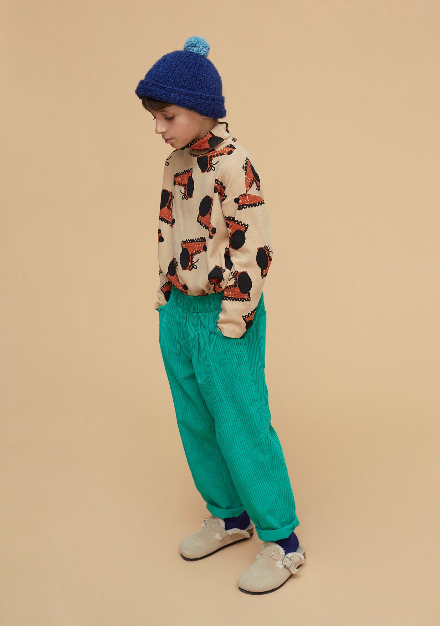 Weekend House Kids Dog Boot Printed Turtleneck Sand | BIEN BIEN bienbienshop.com