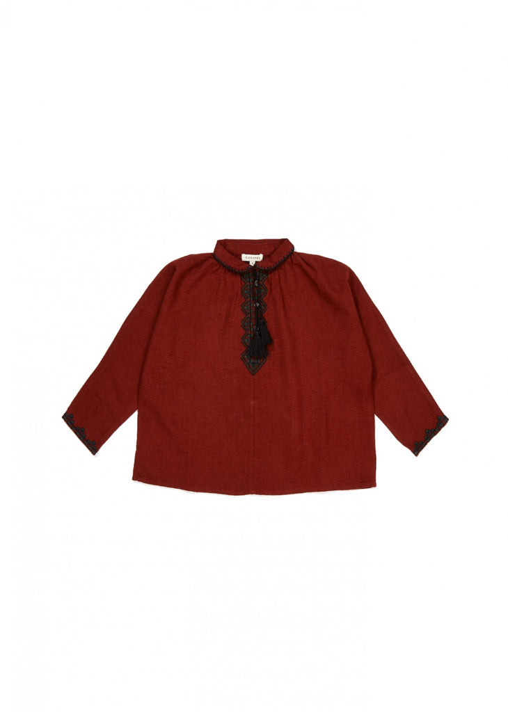 Caramel Butterfly Girl's Embroidered Blouse Burnt Ochre | BIEN BIEN