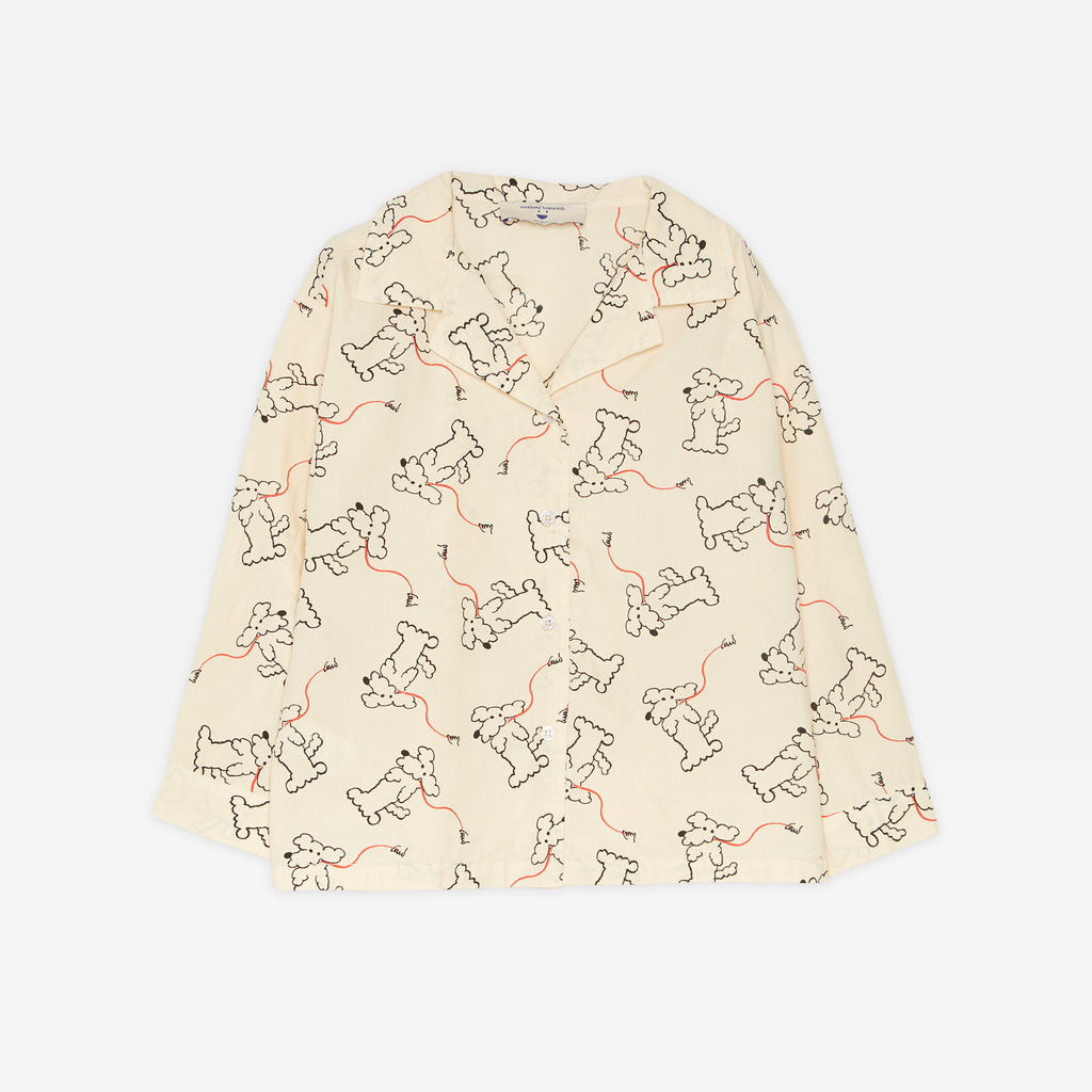 New Weekend House Children's Dog Print Kid's Collared Buttondown Shirt Sand | BIEN BIEN bienbienshop.com