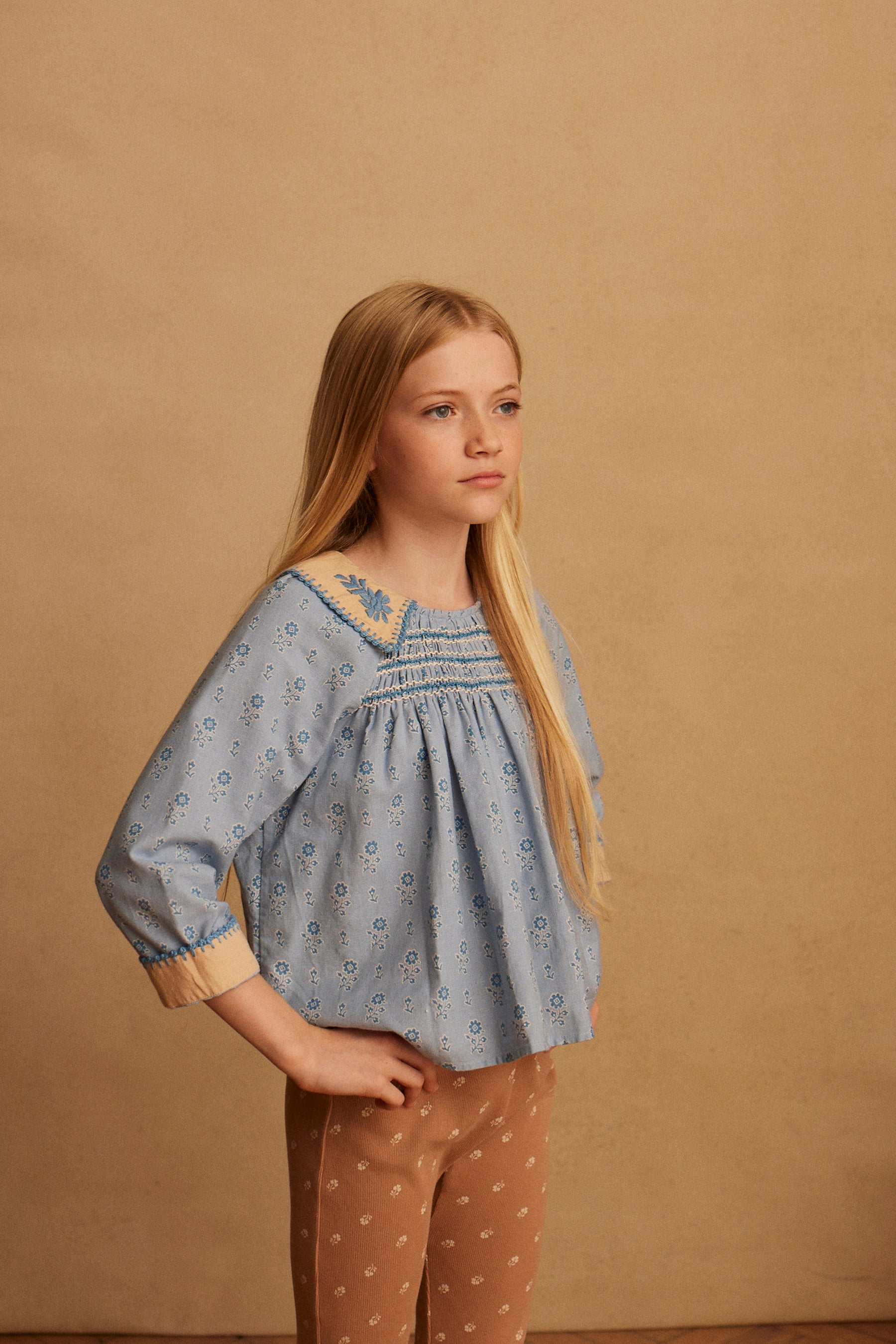 Apolina Hazel Embroidered Blouse Folk Floral Blue Mist | BIEN BIEN