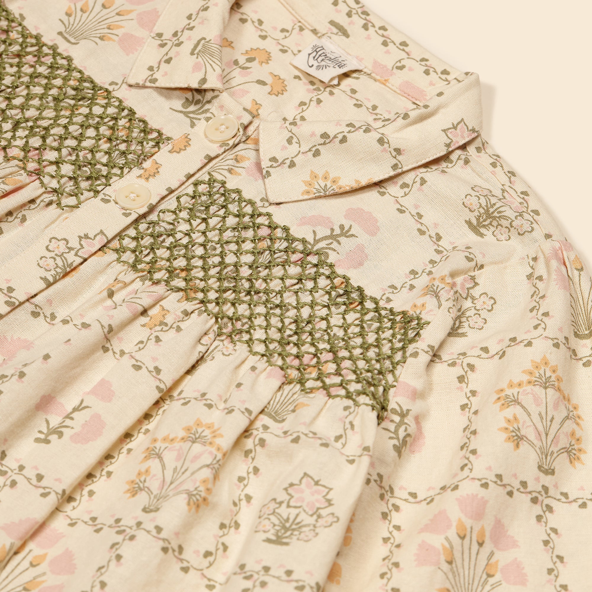 Apolina Aline Smock Shirtdress Cabin Quilt Floral Cream | BIEN BIEN