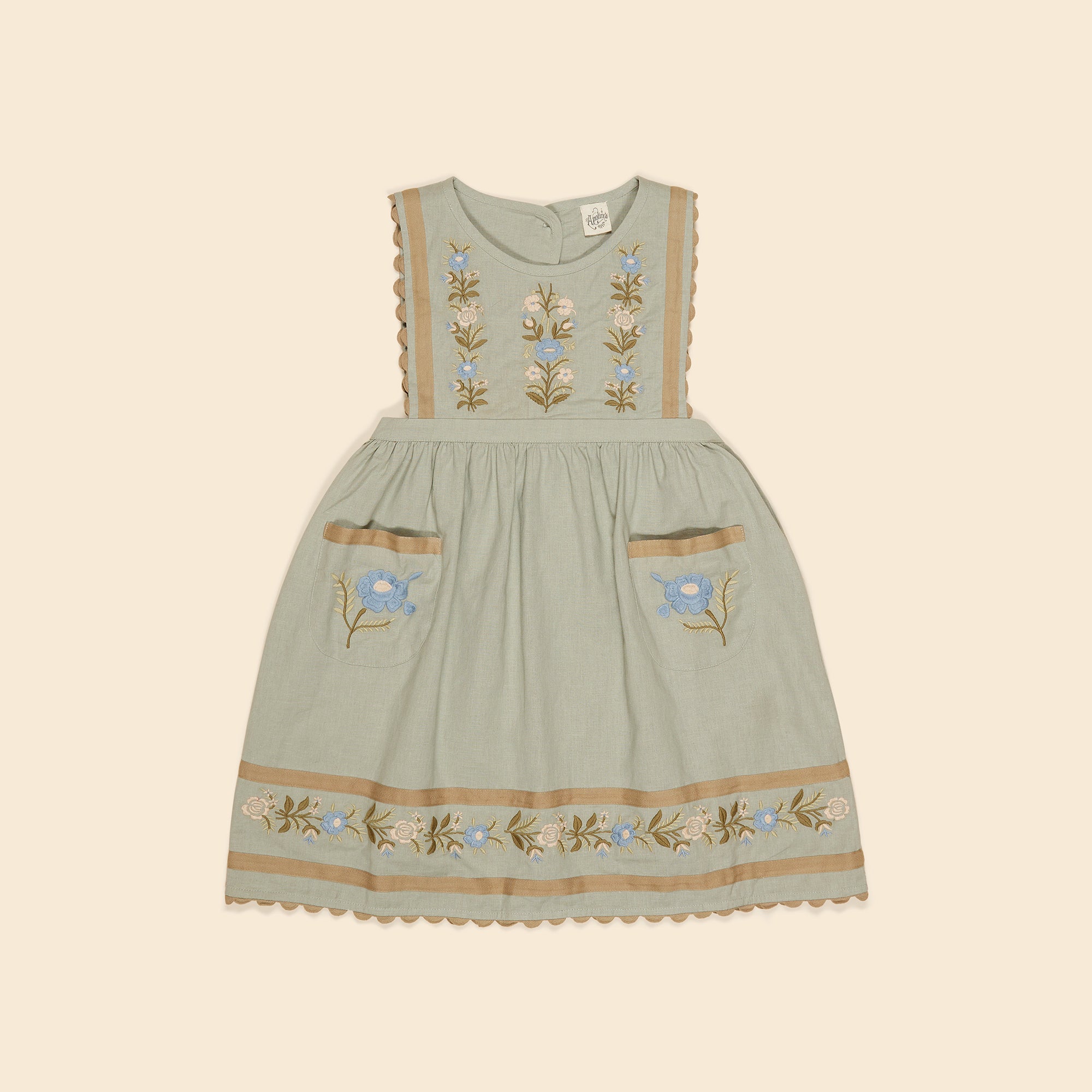 Apolina Gerdy Embroidered Pinafore Eau de Nil | BIEN BIEN