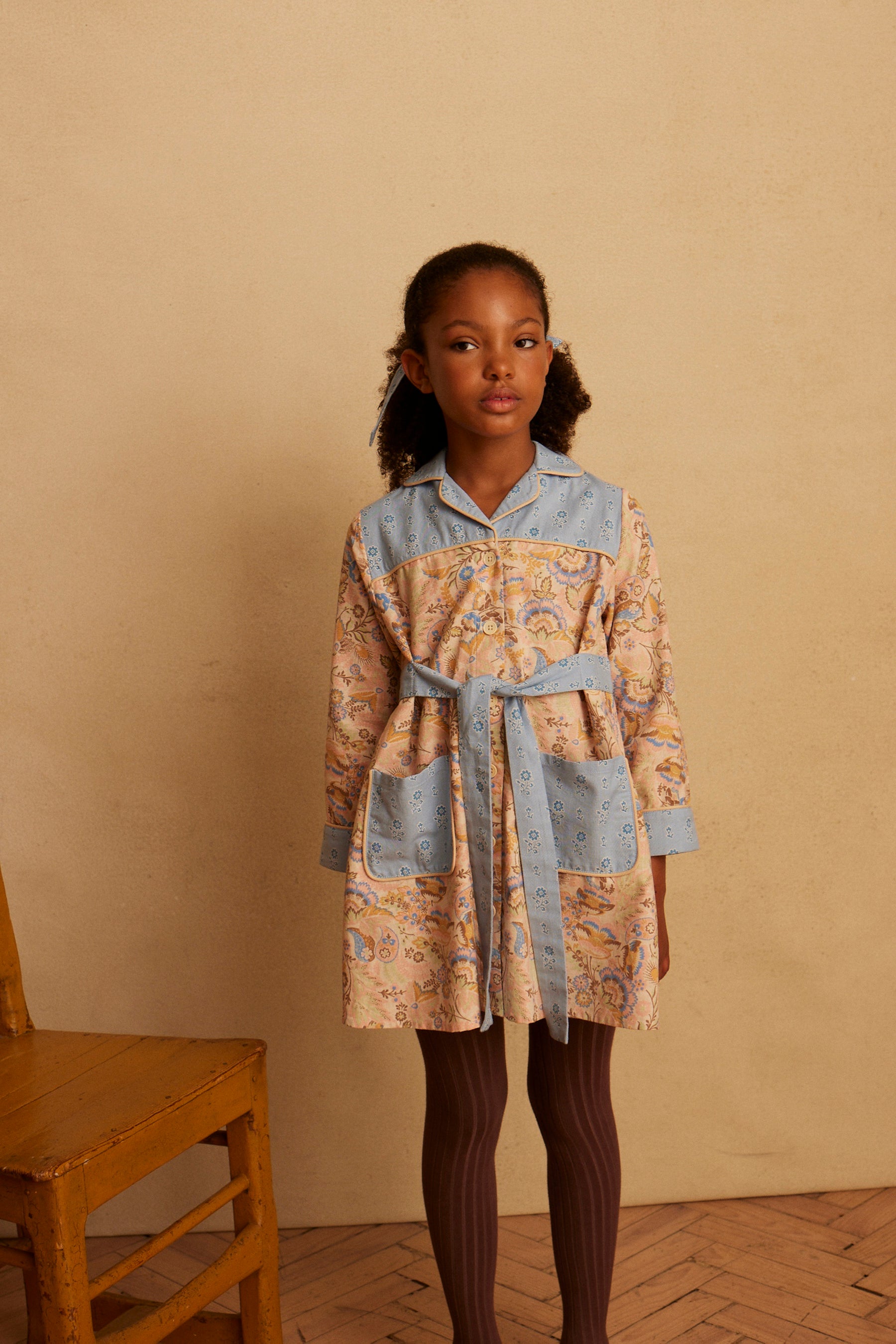 Apolina Elvi Shirtdress Woodland Floral Cream Folk Floral Blue Mist | BIEN BIEN