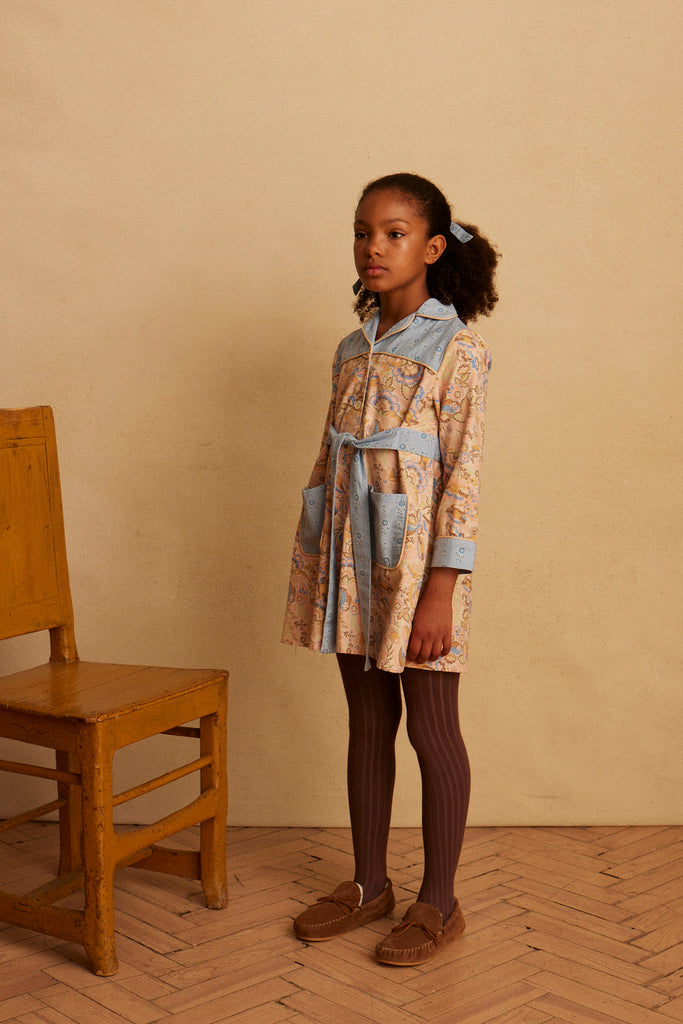 Apolina Elvi Shirtdress Woodland Floral Cream Folk Floral Blue Mist | BIEN BIEN