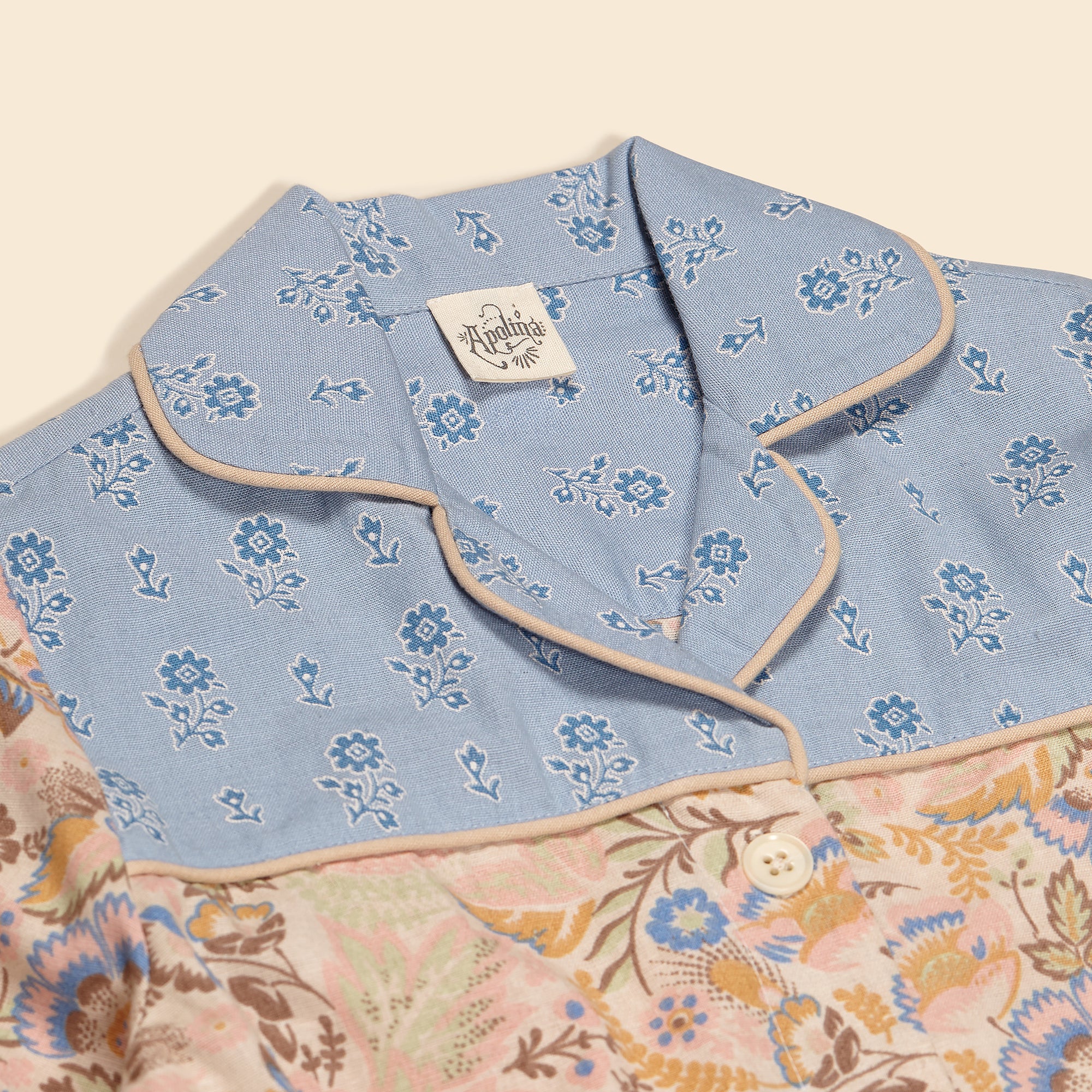 Apolina Elvi Shirtdress Woodland Floral Cream Folk Floral Blue Mist | BIEN BIEN