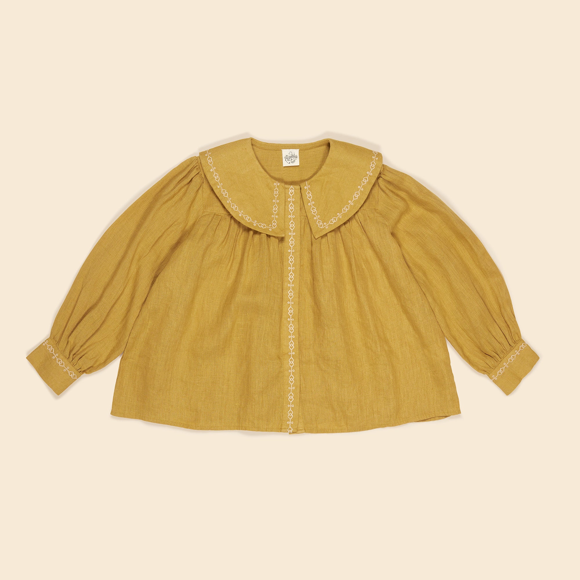 Apolina Carlotta Embroidered Blouse Goldenrod Linen | BIEN BIEN