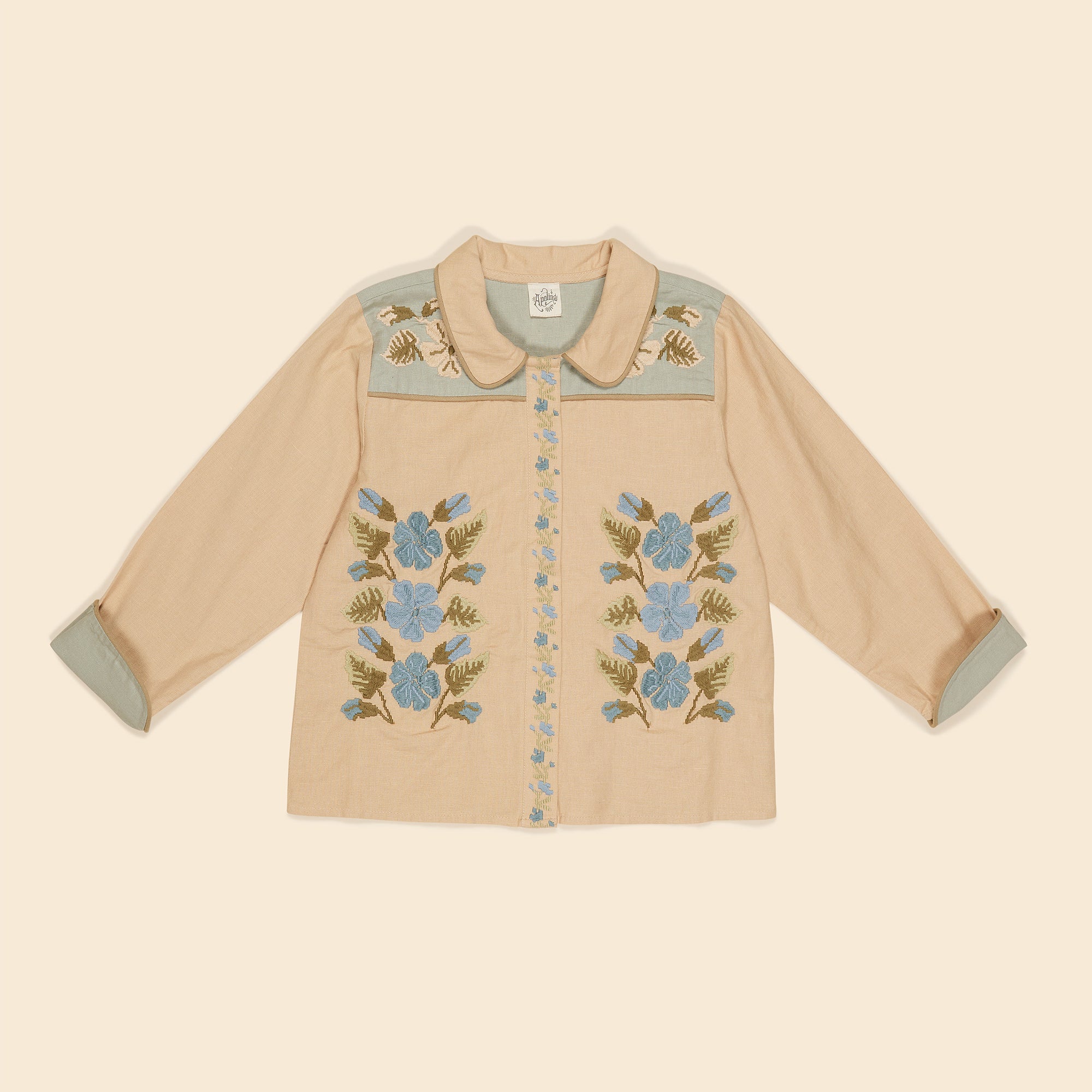 Apolina Lana Embroidered Shirt Almond / Eau de Nil | BIEN BIEN