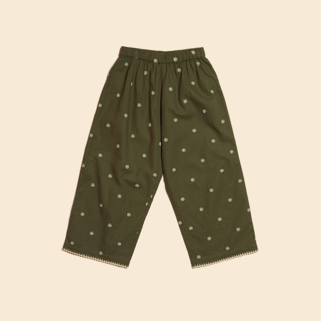 SALE Apolina Molly Children's Embroidered Trousers Forest Green | BIEN BIEN bienbienshop.com