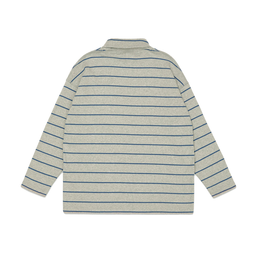 Main Story striped shirt with blue and grey melange stripes on a white background