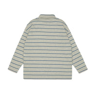 Main Story striped shirt with blue and grey melange stripes on a white background