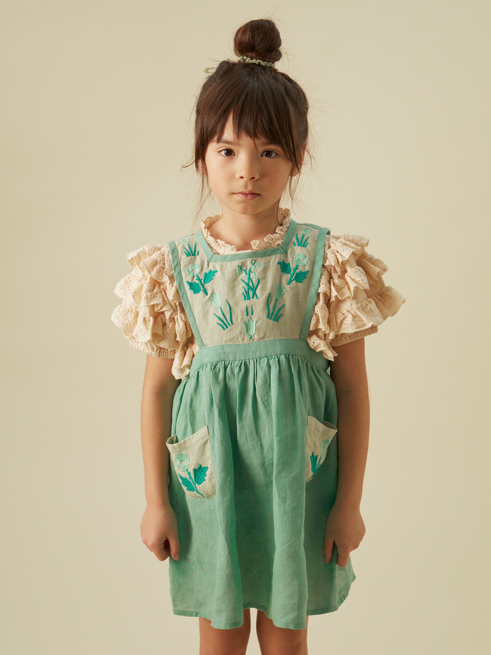 Apolina Agnes Kid's Pinafore Dress Seafoam/Mint | BIEN BIEN bienbienshop.com
