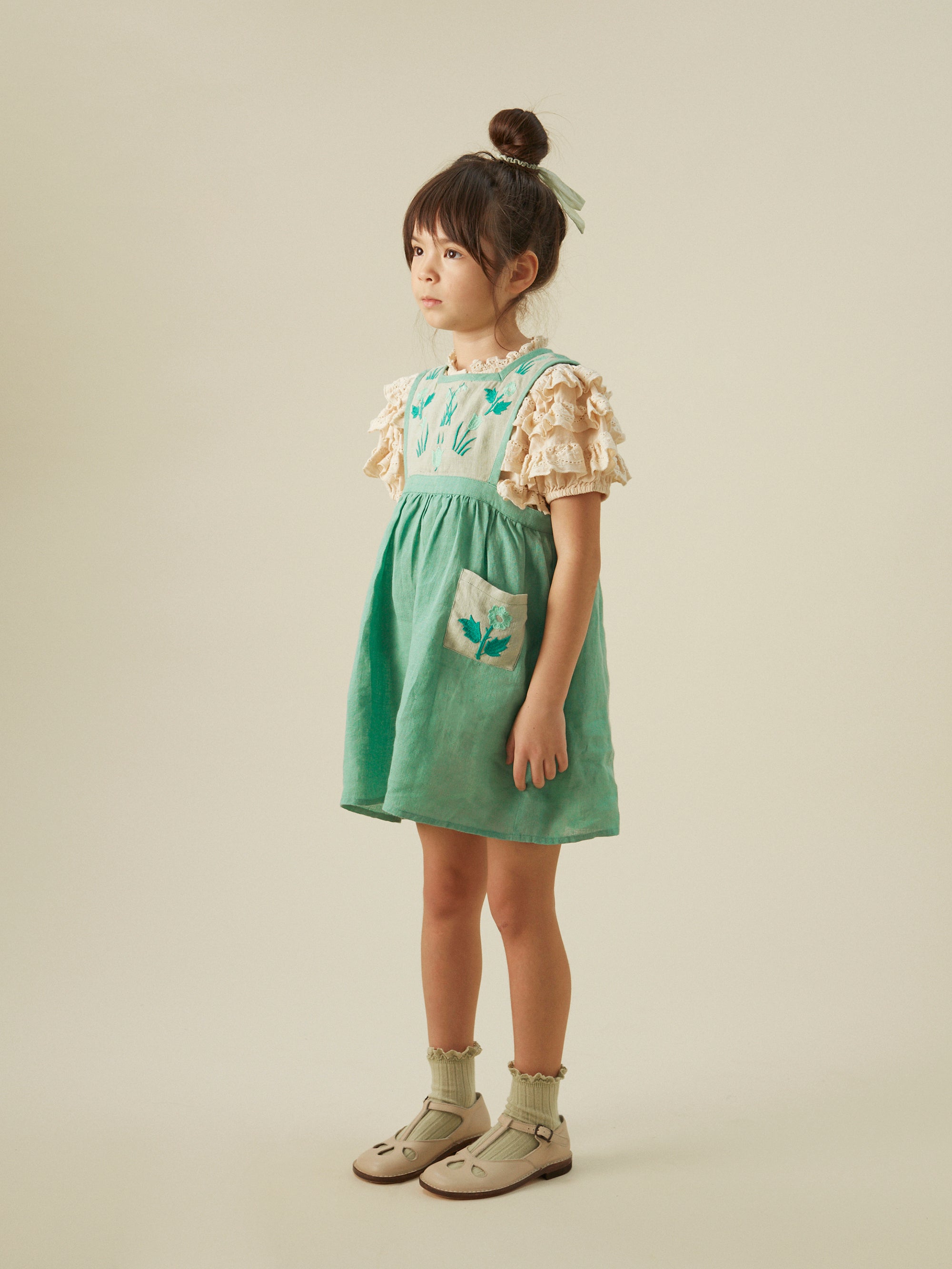 Apolina Agnes Kid's Pinafore Dress Seafoam/Mint | BIEN BIEN bienbienshop.com