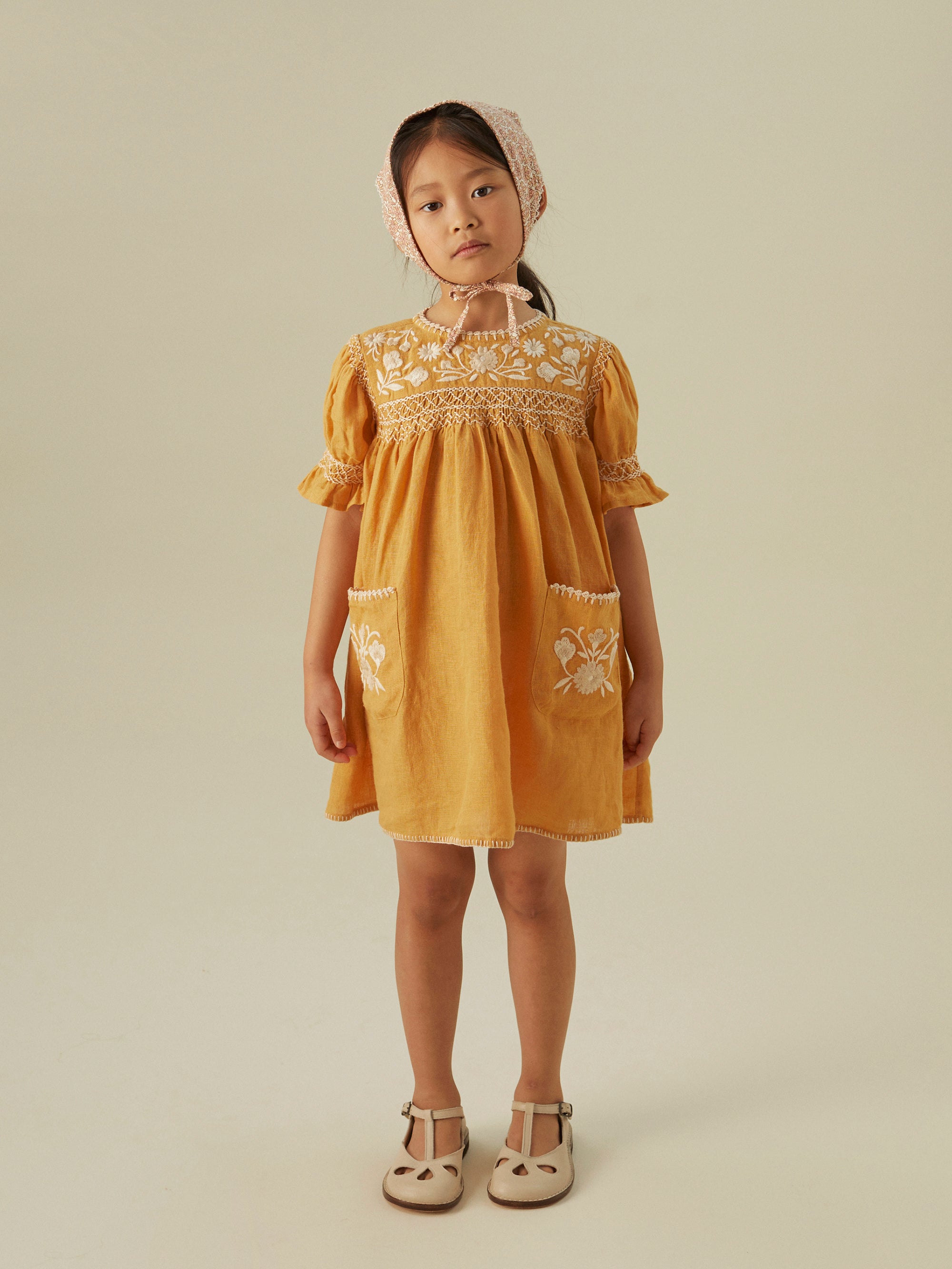 Apolina Dora Kid's Embroidered Dress Mango Linen | BIEN BIEN bienbienshop.com