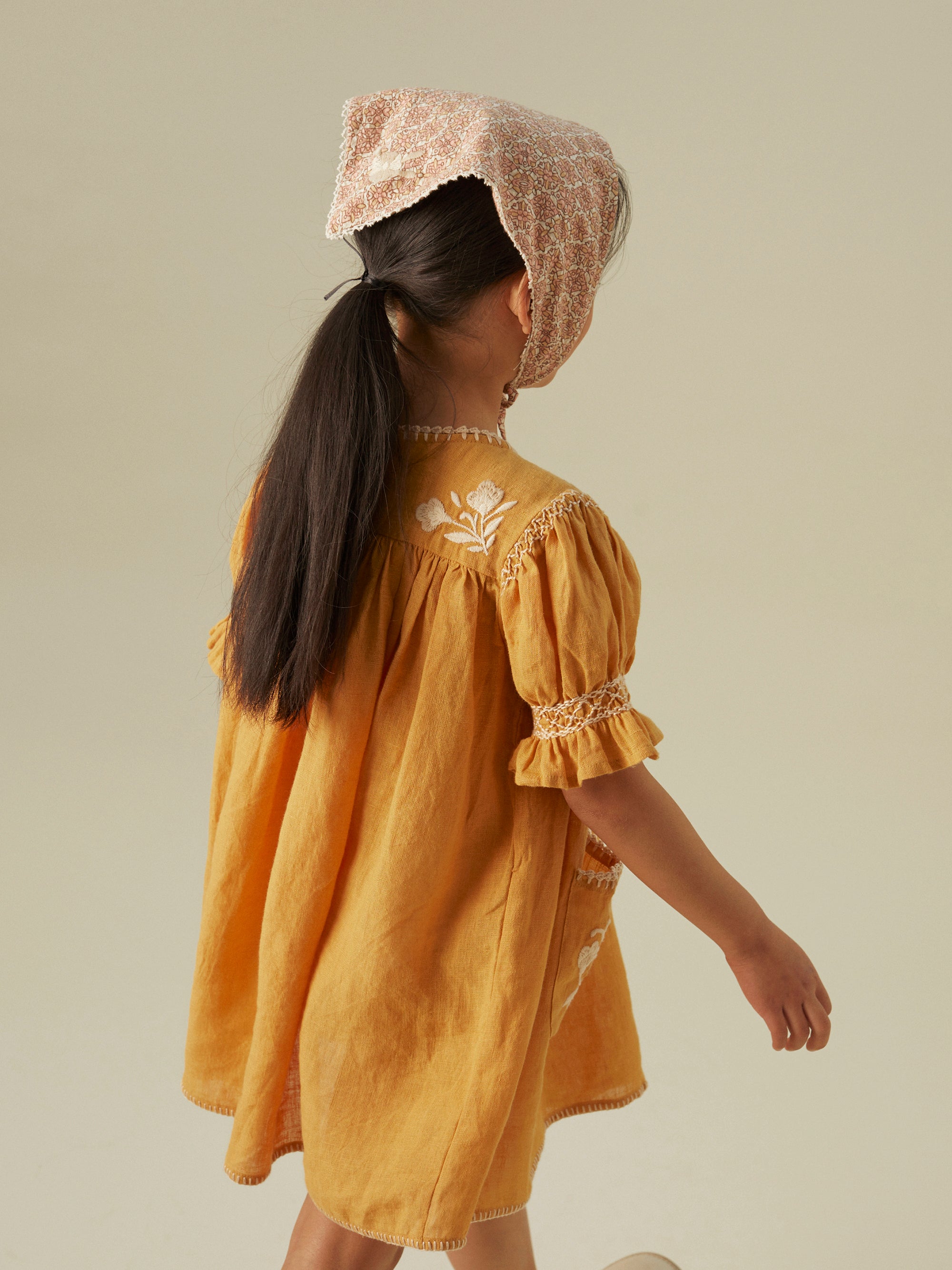 Apolina Dora Kid's Embroidered Dress Mango Linen | BIEN BIEN bienbienshop.com