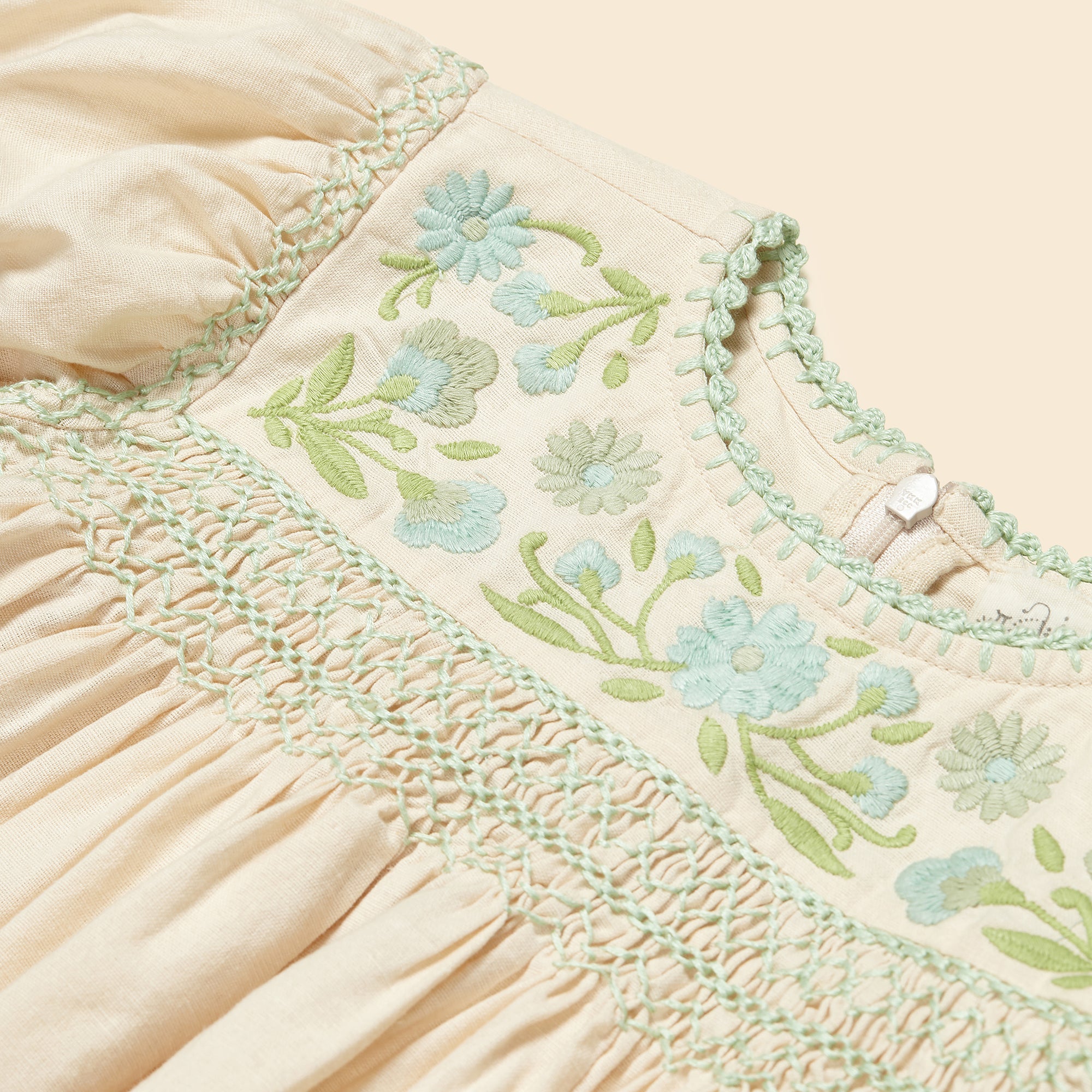 Apolina Dora Kid's Embroidered Dress Millk Ivory Linen | BIEN BIEN bienbienshop.com