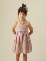 Apolina Magrit Kid's Embroidered Linen Tie Back Sun Dress Lavender | BIEN BIEN bienbienshop.com