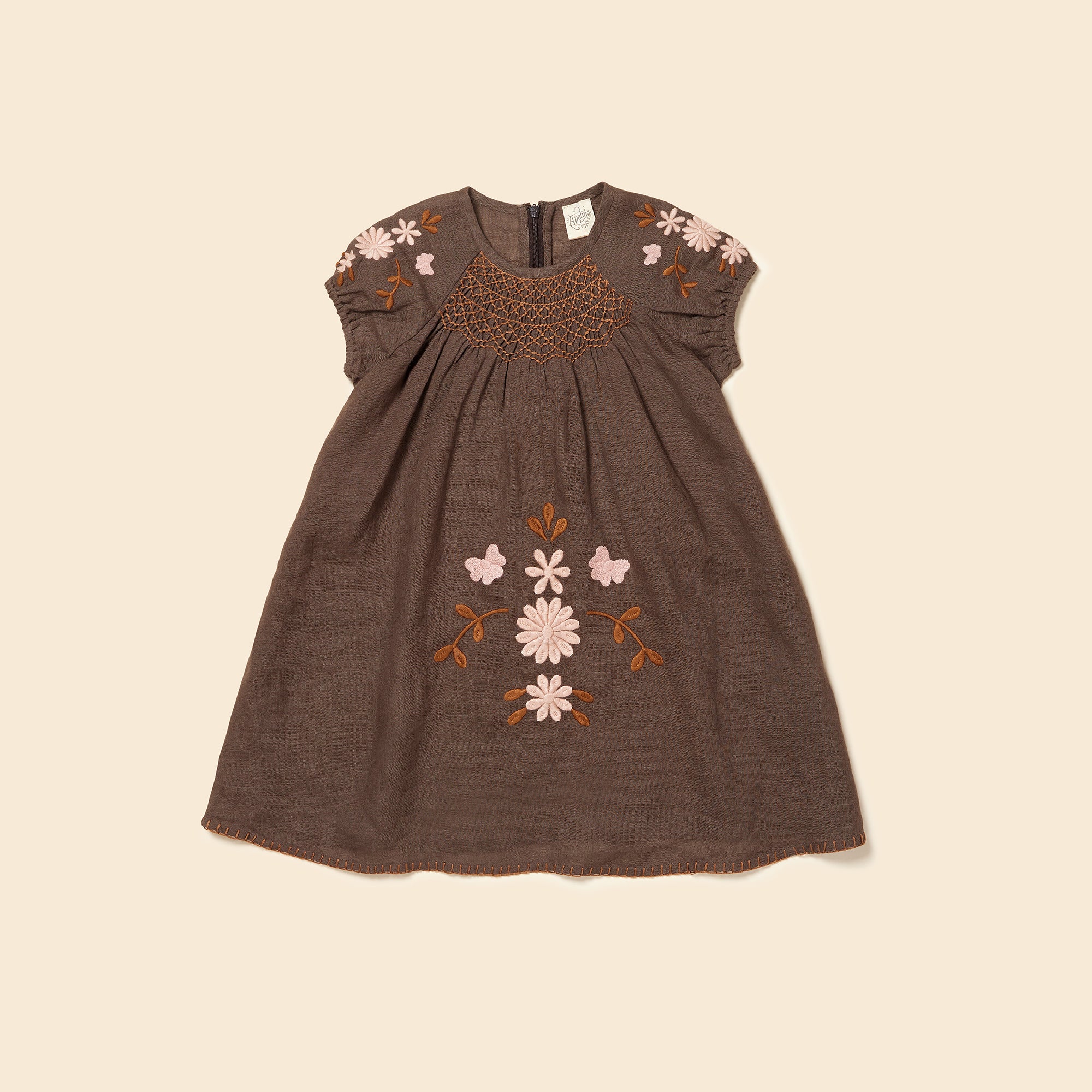 Apolina Maren Kid's Dress Wren Linen Pink Embroidery | BIEN BIEN bienbienshop.com