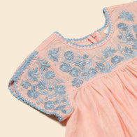 Apolina Spring/Summer 2024 Stevie Kid's Dress Pale Rose Linen Blue Embroidery | BIEN BIEN bienbienshop.com
