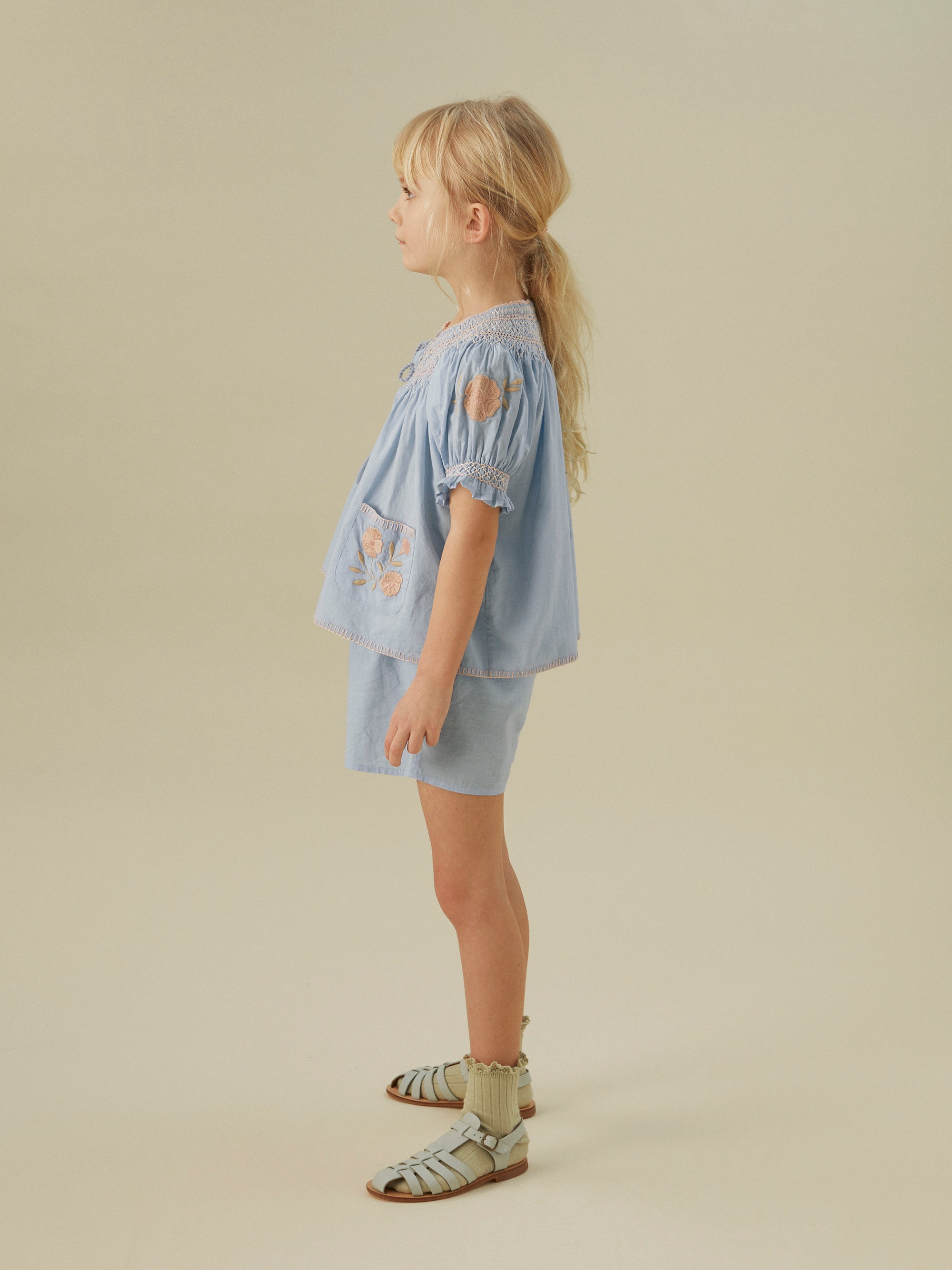 Apolina Verna Kid's Embroidered Set Top & Shorts Blue Jay | BIEN BIEN bienbienshop.com