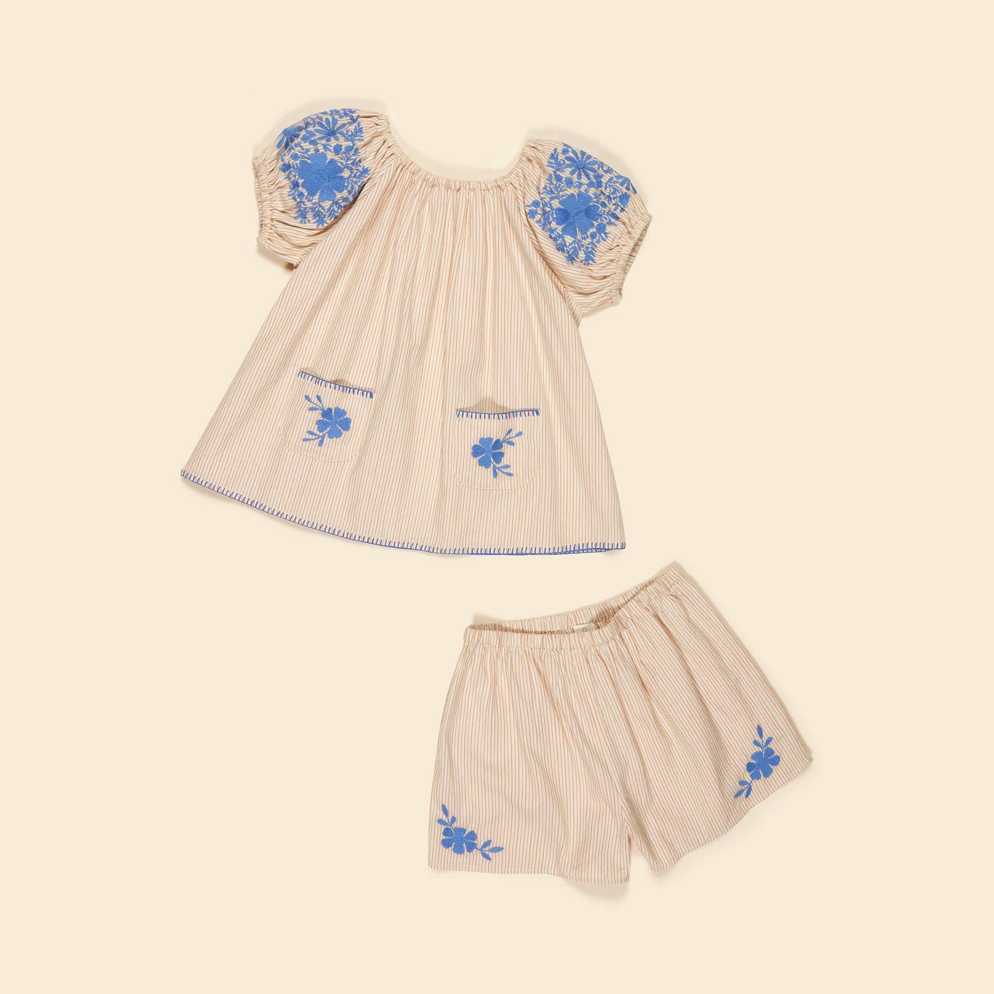 Apolina Barbara Kid's Embroidered Short Set Cazan Stripe | BIEN BIEN