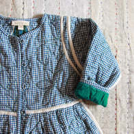 Bonjour Kid's Quilted Coat Dress Blue Vichy Green Lungi Check BIENBIEN