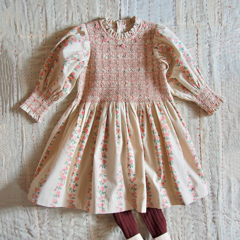 Bonjour Handsmock Kid's Dress Farandole Stripes Flowers | BIEN BIEN